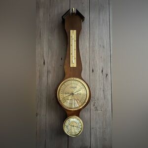 Vintage Gischard Germany Mid Century Modern Banjo Barometer Weather Station